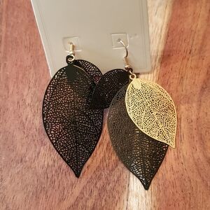 Elegant Black and Gold Leaf Earrings